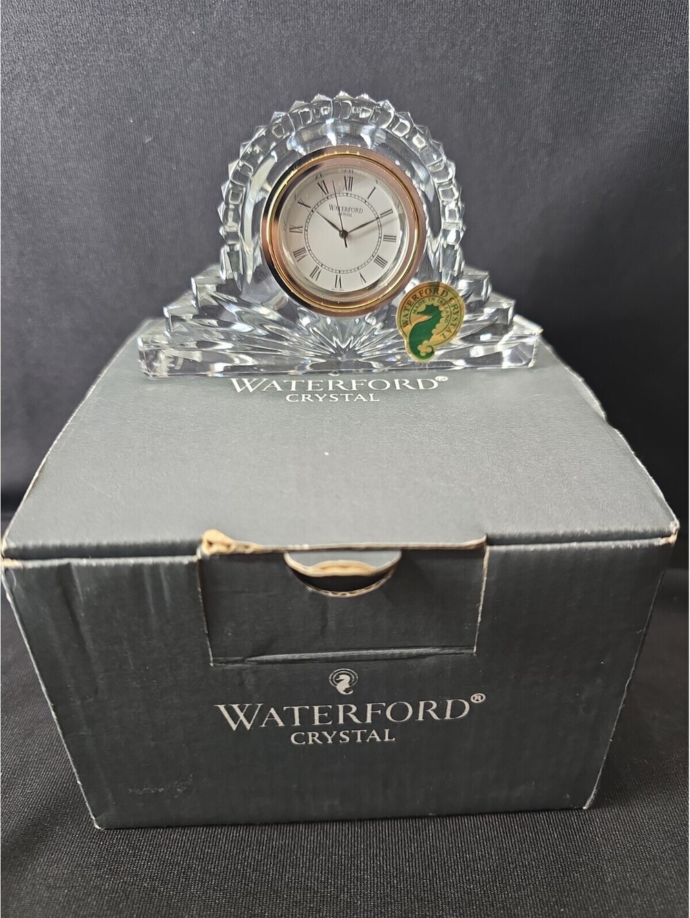 Waterford Crystal Cottage Mantel Clock Roman Numerals Gold Dome Ireland Glass